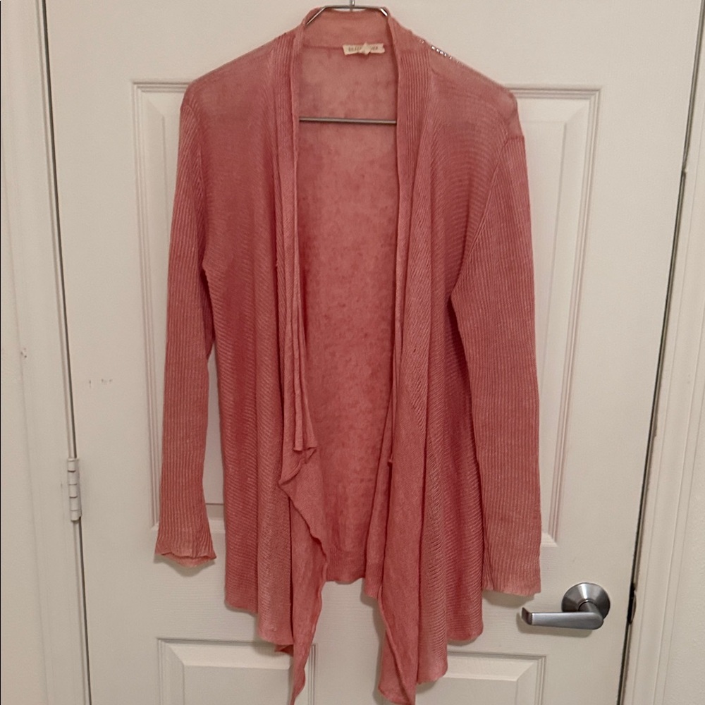 Eileen Fisher Dusty Rose Open-Front Draped Cardigan.